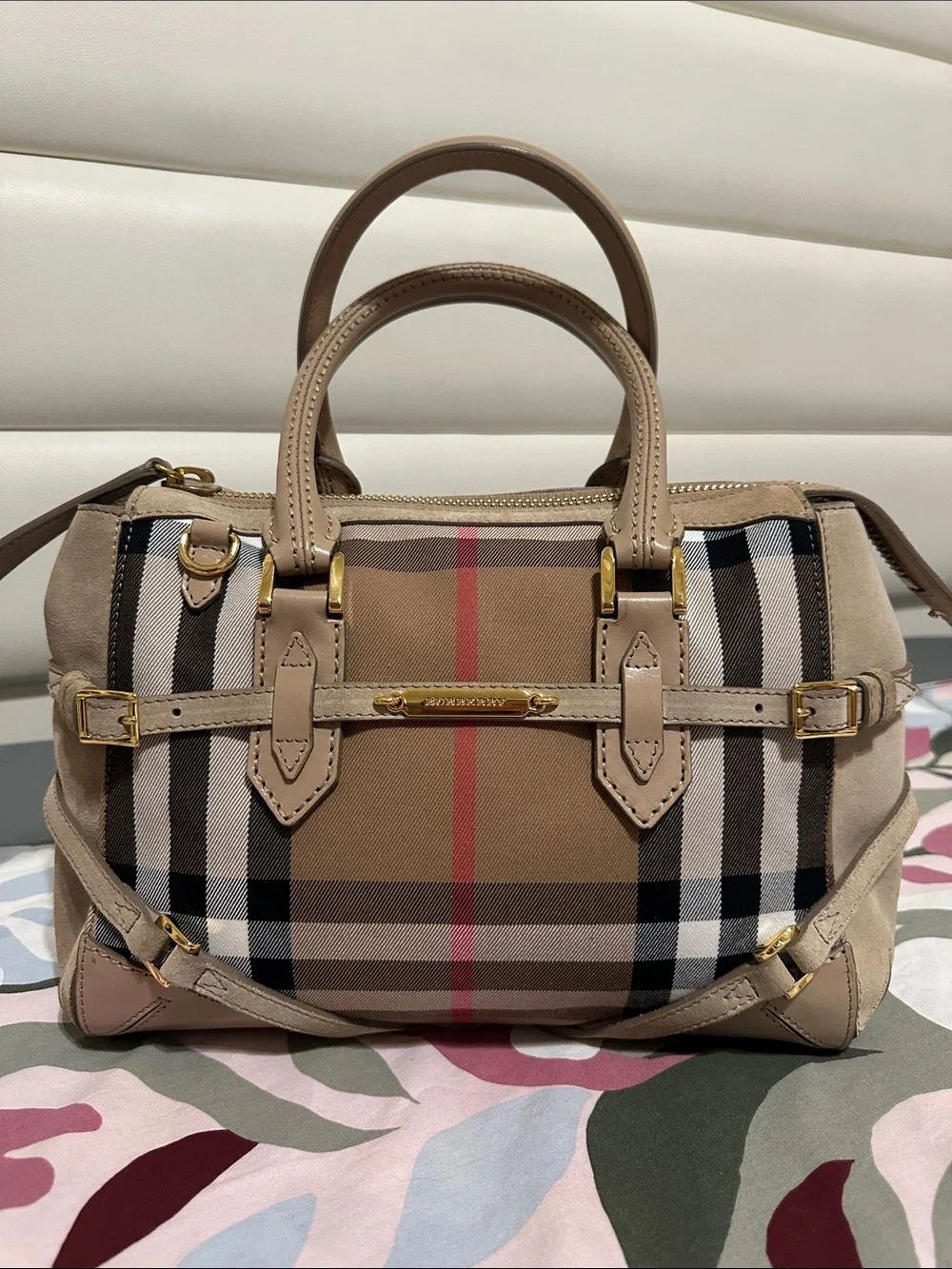 Burberry Beige/Tan Check Handbag with Gold Hardware